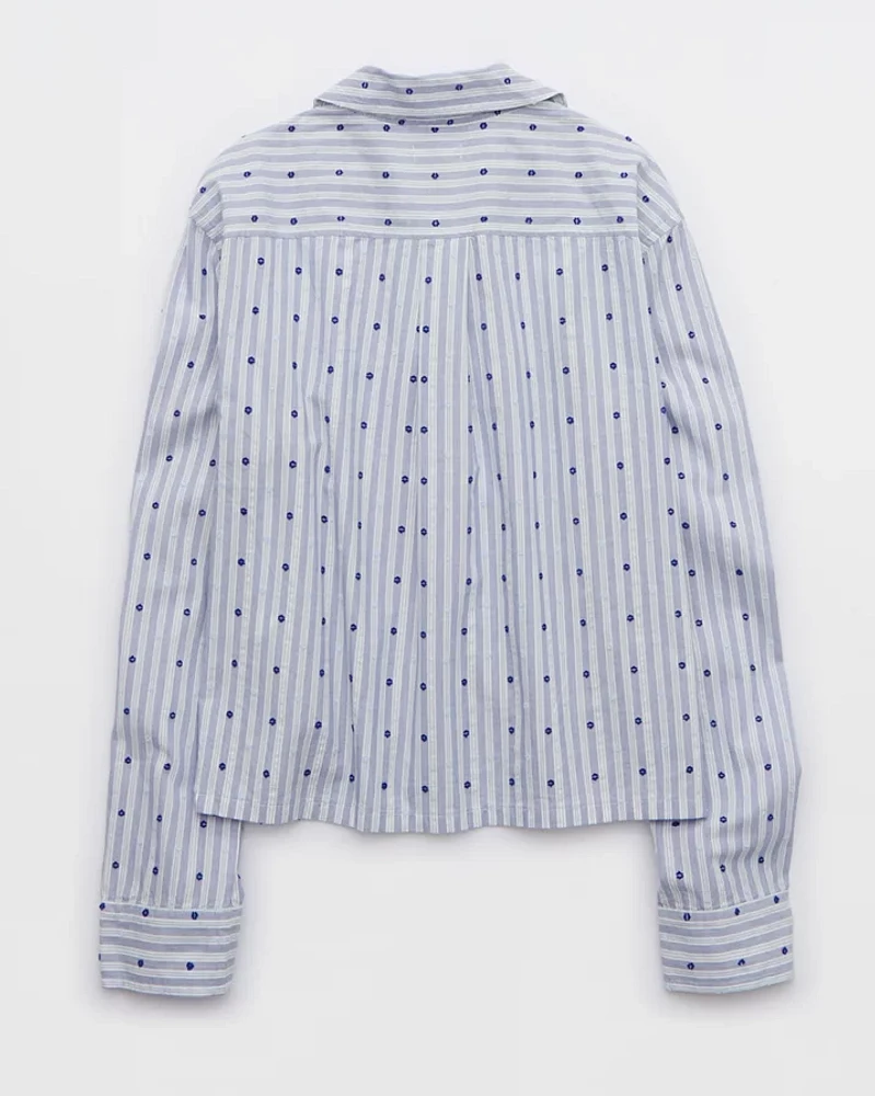 Aerie Off-Duty Poplin Tie Front Pajama Shirt