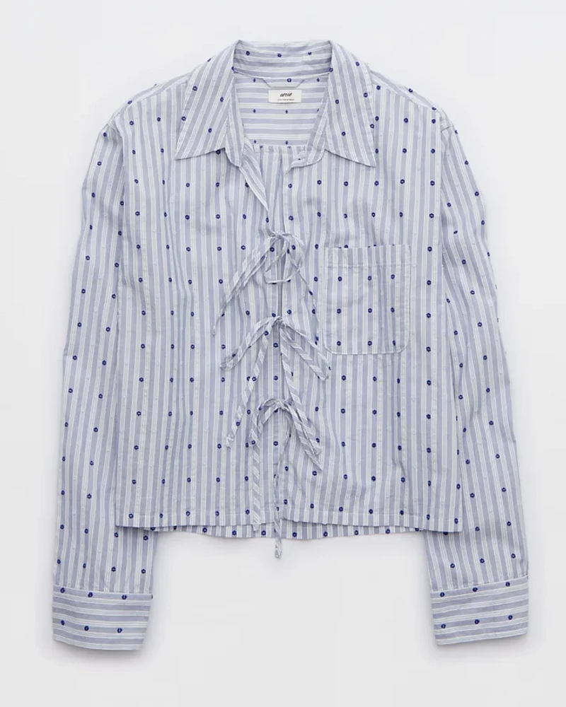 Aerie Off-Duty Poplin Tie Front Pajama Shirt