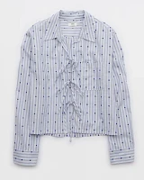 Aerie Off-Duty Poplin Tie Front Pajama Shirt