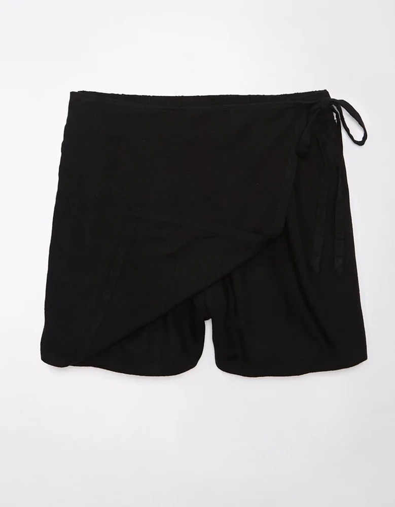 Jupe-short portefeuille en mélange de lin AE
