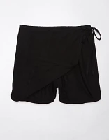 Jupe-short portefeuille en mélange de lin AE