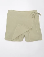 AE Linen-Blend Faux Wrap Skort