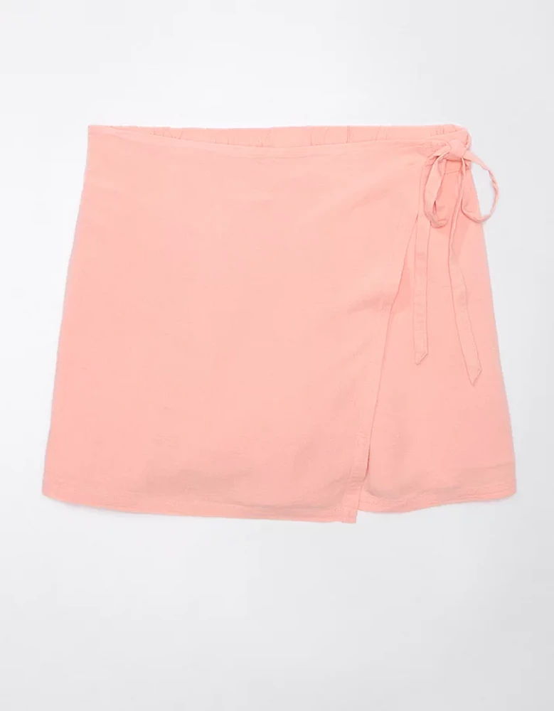 AE Linen-Blend Faux Wrap Skort