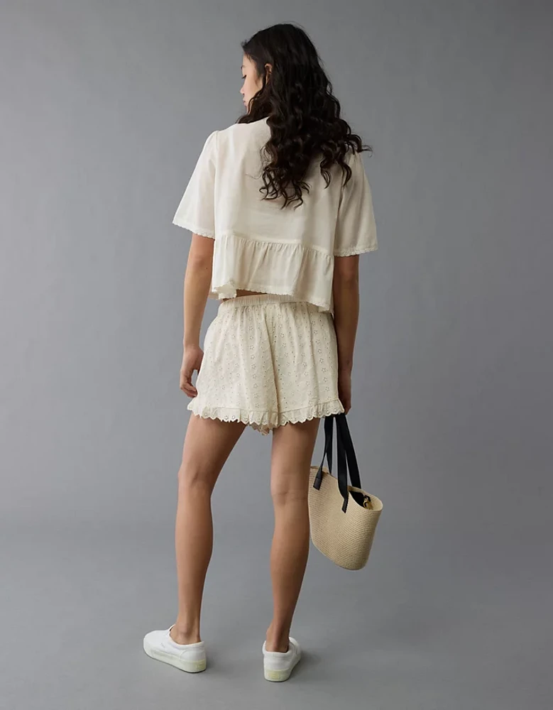 Short à taille haute et œillets avec volants AE