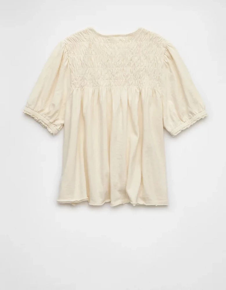 T-shirt à smocks en tricot manches bouffantes Vive le soleil AE