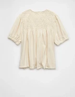 T-shirt à smocks en tricot manches bouffantes Vive le soleil AE