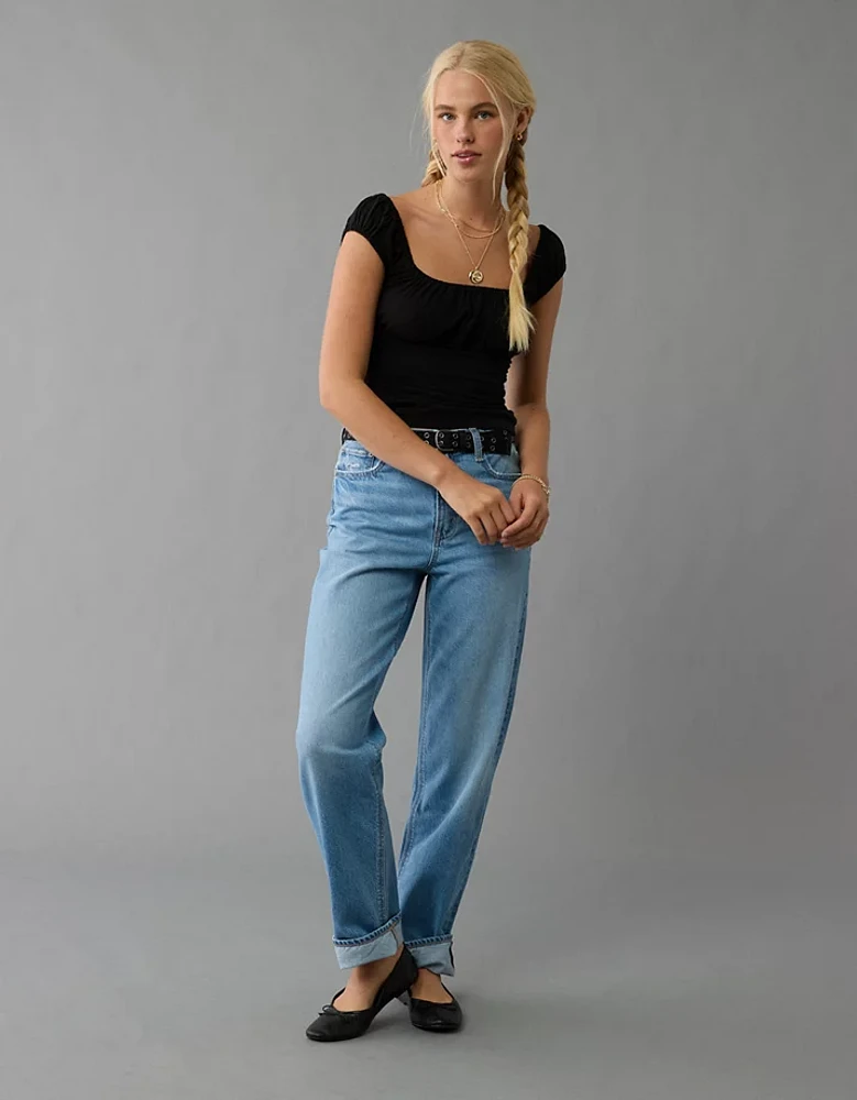 AE Ruched Square Neck T-Shirt