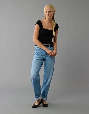 AE Ruched Square Neck T-Shirt