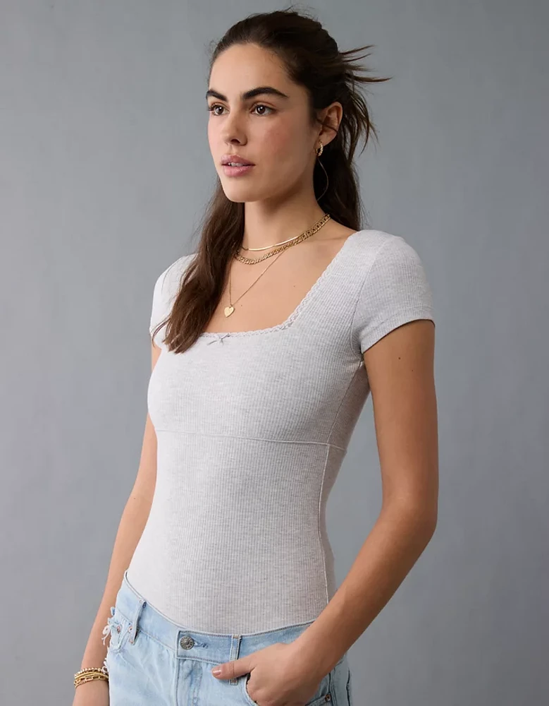 AE Short Sleeve Square Neck Bow Bodysuit
