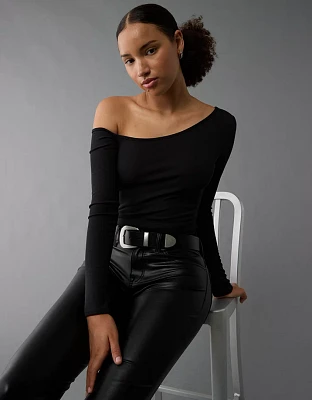 AE Long-Sleeve Asymmetrical Off-The-Shoulder Bodysuit