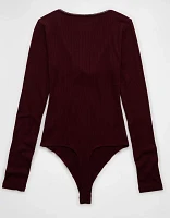 AE Long-Sleeve V-Neck Bow Bodysuit