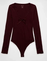 AE Long-Sleeve V-Neck Bow Bodysuit