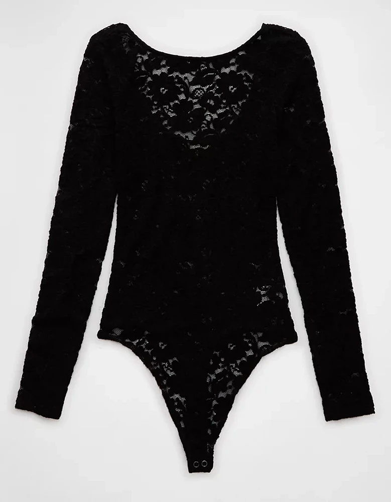 AE Long-Sleeve Low Back Lace Bodysuit