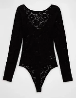 AE Long-Sleeve Low Back Lace Bodysuit