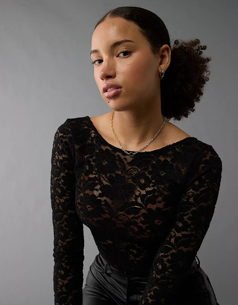 AE Long-Sleeve Low Back Lace Bodysuit