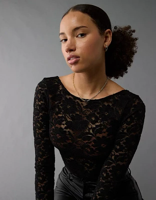 AE Long-Sleeve Low Back Lace Bodysuit