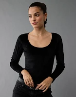 AE Long-Sleeve Scoop Neck Velvet Bodysuit