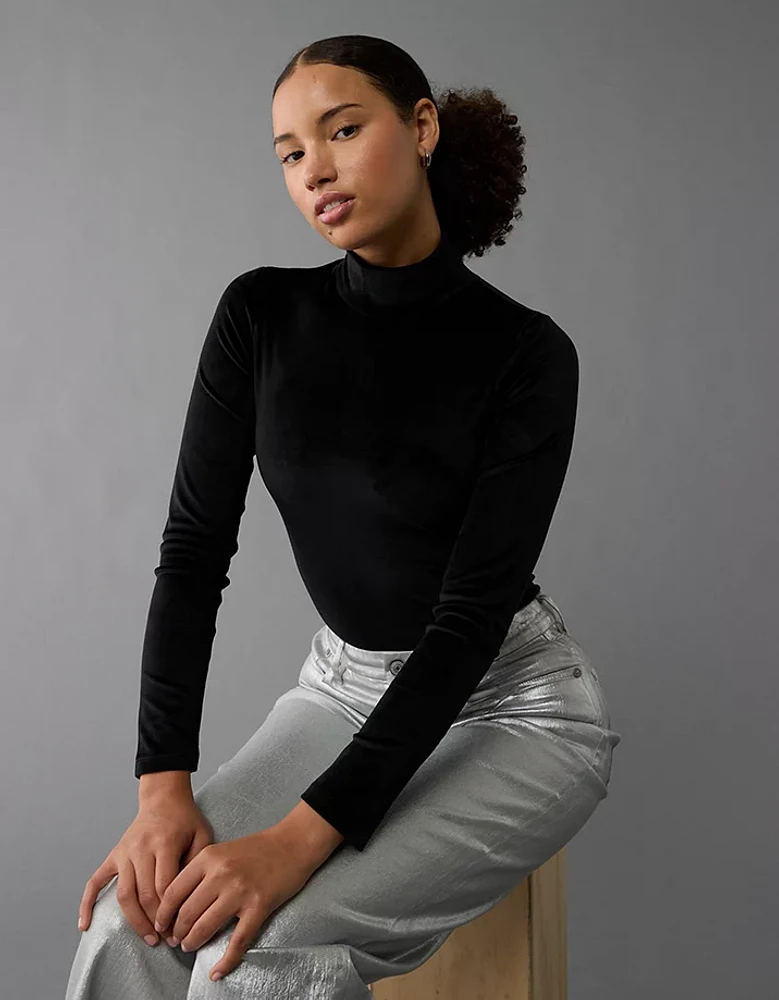 AE Long-Sleeve Mock Neck Velvet Bodysuit