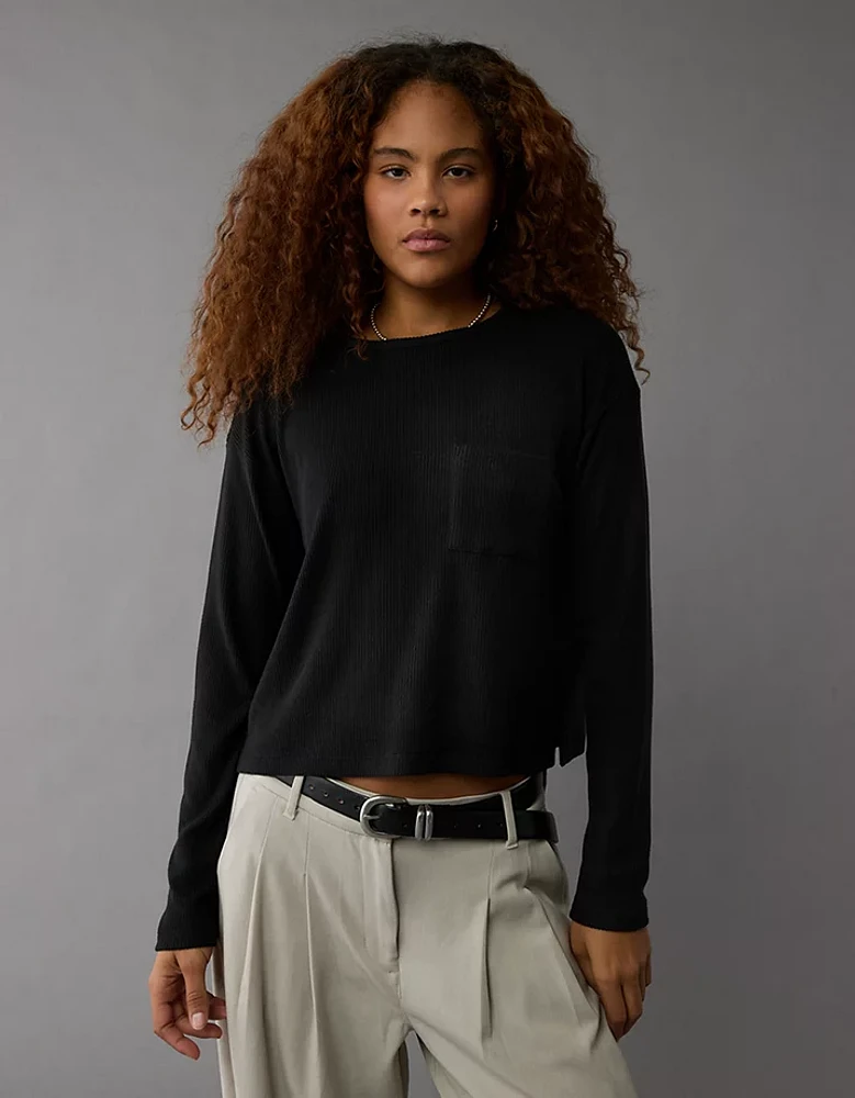 AE Plush Long-Sleeve Cropped Pocket T-Shirt