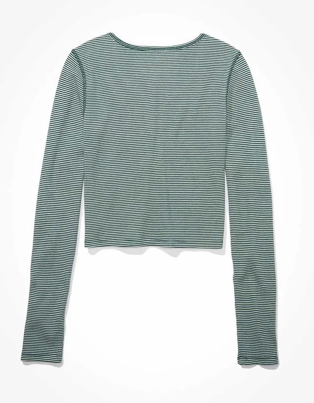 AE Cropped Long-Sleeve Notch Neck T-Shirt