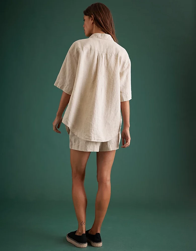 AE77 Premium Linen Boyfriend Button-Up Shirt