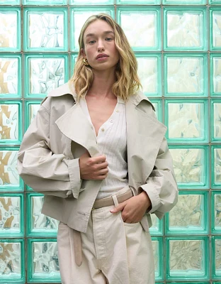 AE77 Premium Cropped Utility Trench Coat