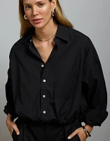 AE77 Premium Poplin Long-Sleeve Button-Up Bubble Shirt