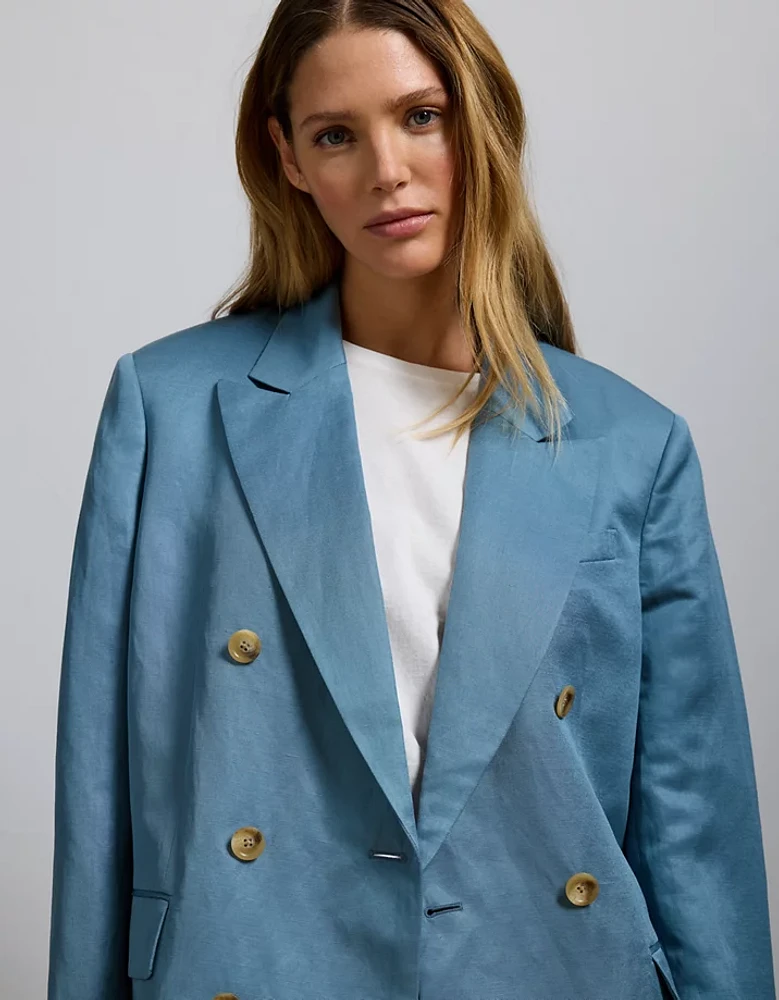 AE77 Premium Linen-Silk Blend Double-Breasted Blazer