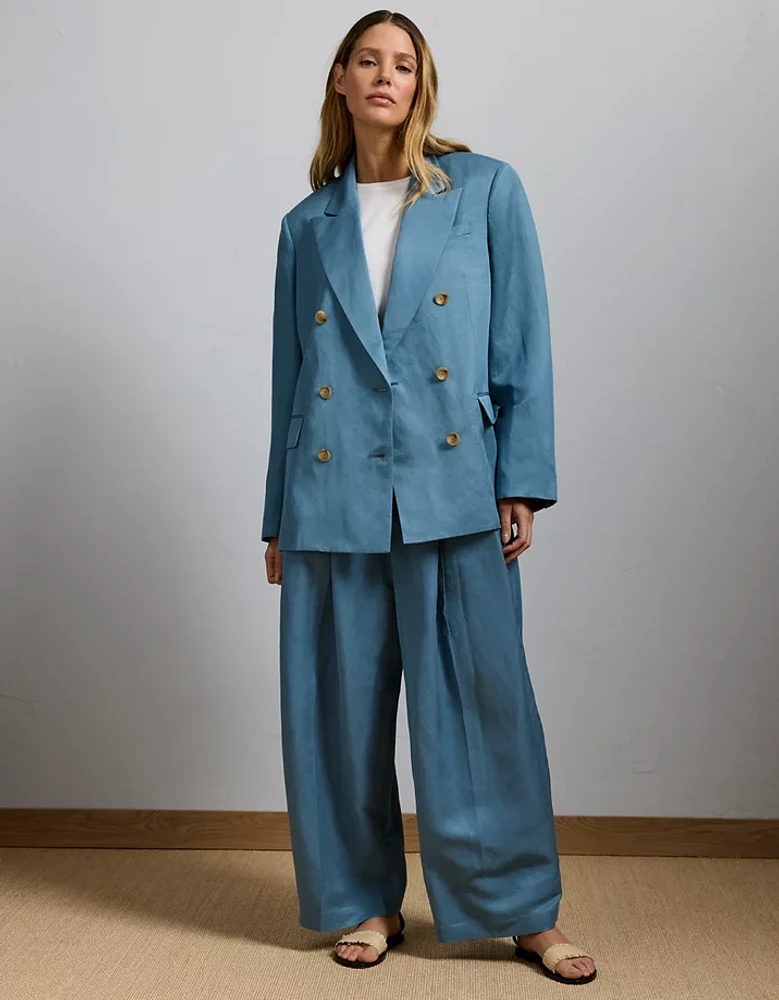 AE77 Premium Linen-Silk Blend Double-Breasted Blazer