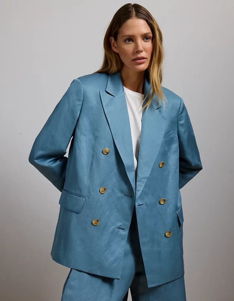 AE77 Premium Linen-Silk Blend Double-Breasted Blazer