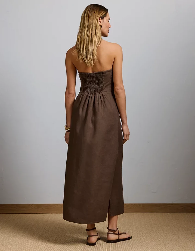 AE77 Premium Strapless Linen Midi Dress