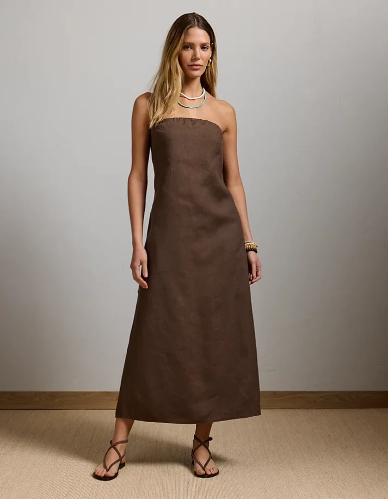 AE77 Premium Strapless Linen Midi Dress