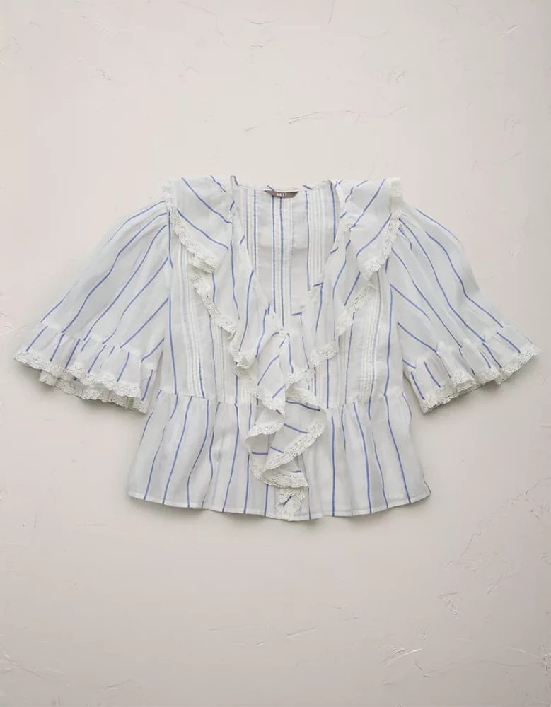 Blouse à encolure en V et volants haut de gamme AE77