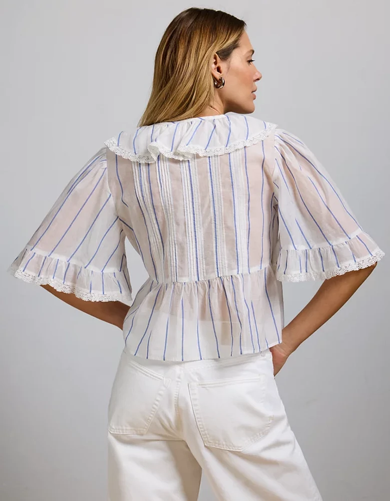 Blouse à encolure en V et volants haut de gamme AE77