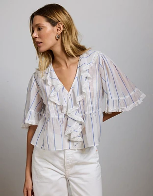 Blouse à encolure en V et volants haut de gamme AE77