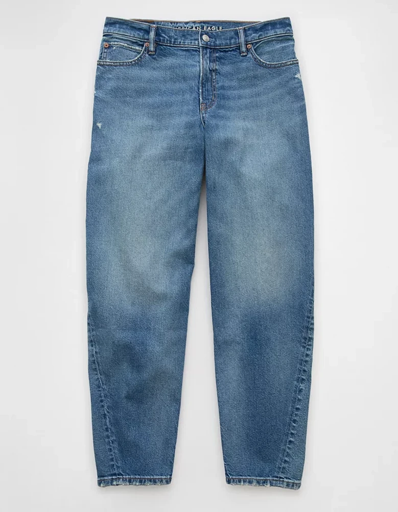 Jean coupe tonneau ample à taille basse extensible et rigide AE