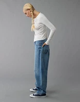 Jean coupe tonneau ample à taille basse extensible et rigide AE