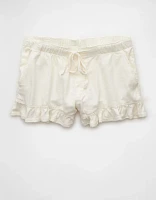 Short à volants en mélange de lin extensible AE