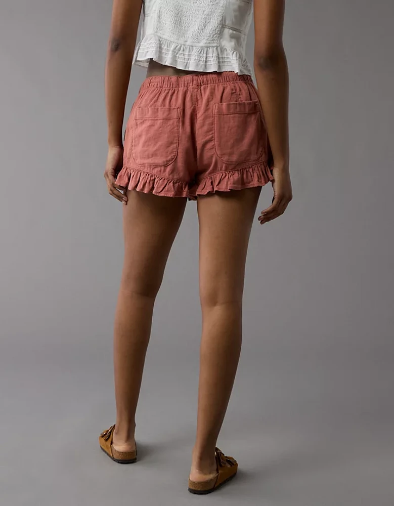 AE Stretch Linen-Blend Ruffle Short