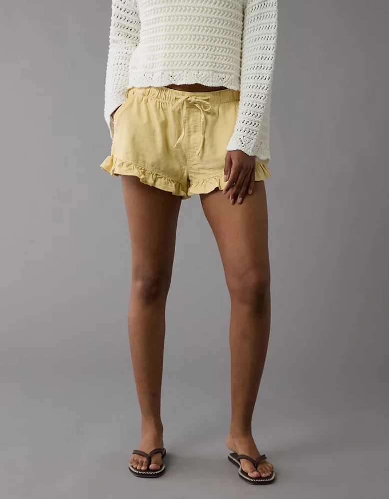 AE Stretch Linen-Blend Ruffle Short