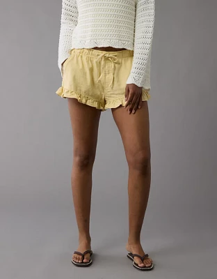 AE Stretch Linen-Blend Ruffle Short