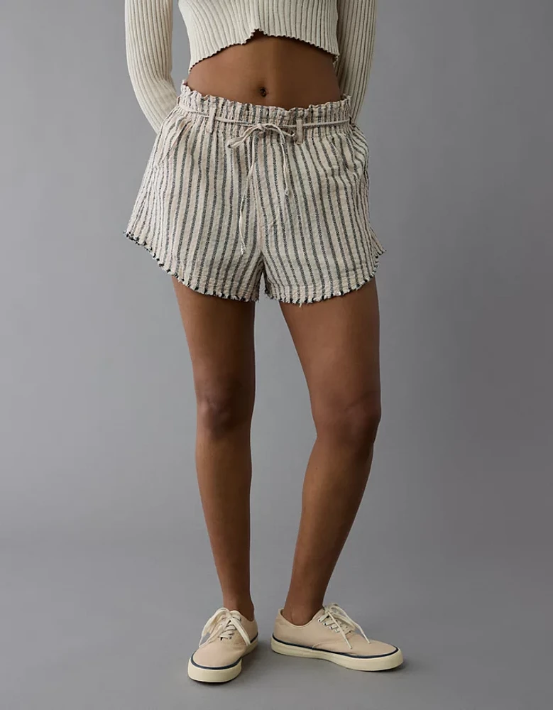Short rayé à taille froncée très haute AE