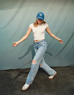 Jean-cigarette déchiré à taille haute rigide et extensible AE