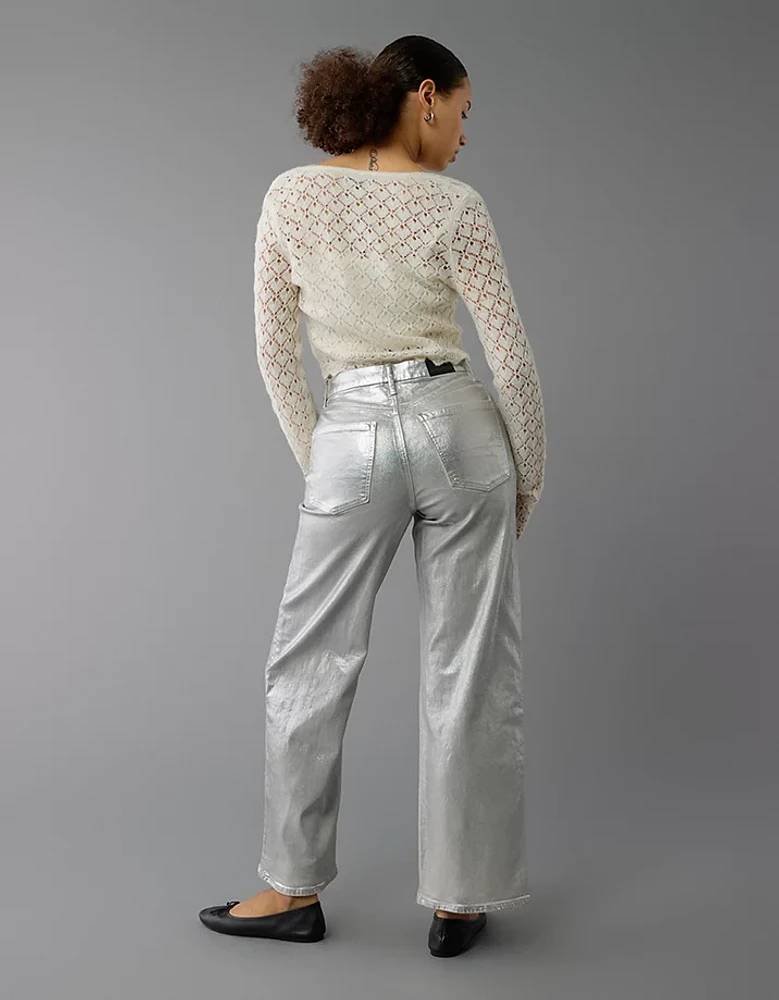 AE Stretch Curvy Metallic Super High-Waisted Baggy Straight Jean