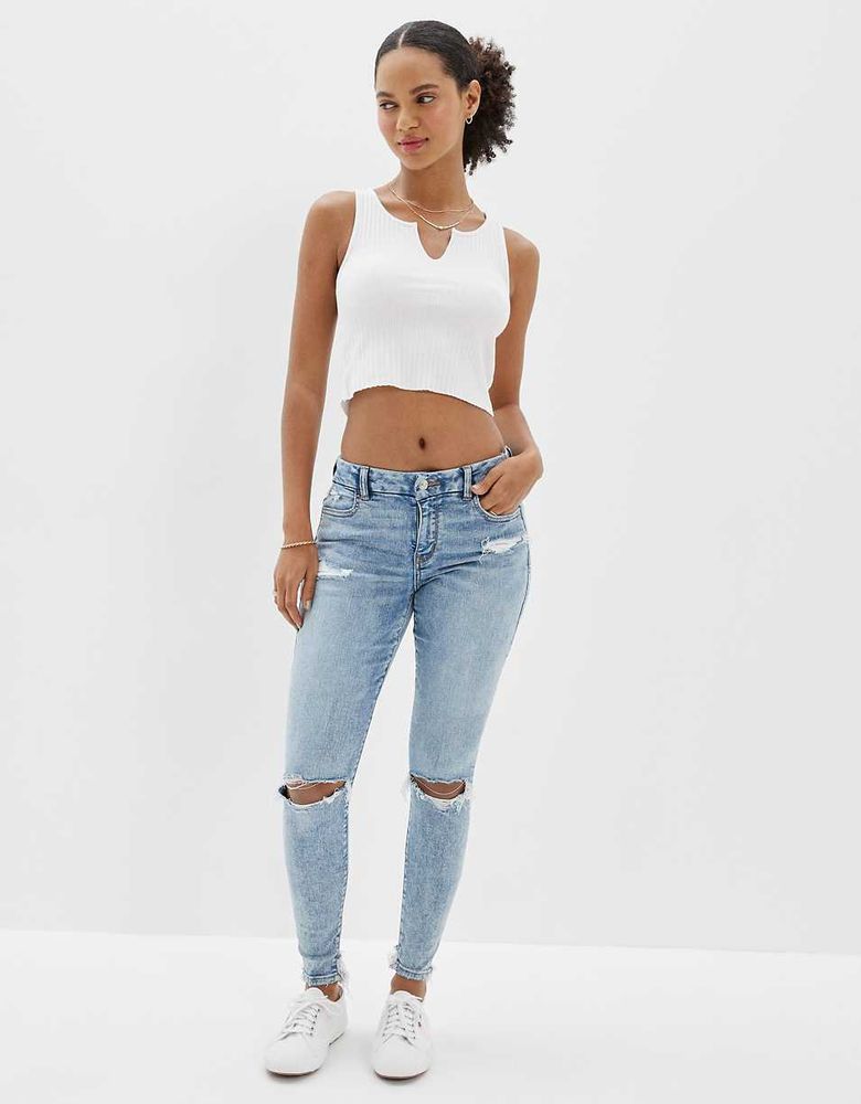 Buy American Eagle Next Level Ripped Low Rise Jeggings In Blue