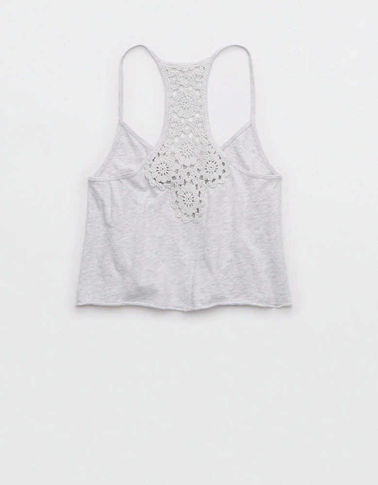 Aerie Summer House Crochet Back Cropped Tank Top