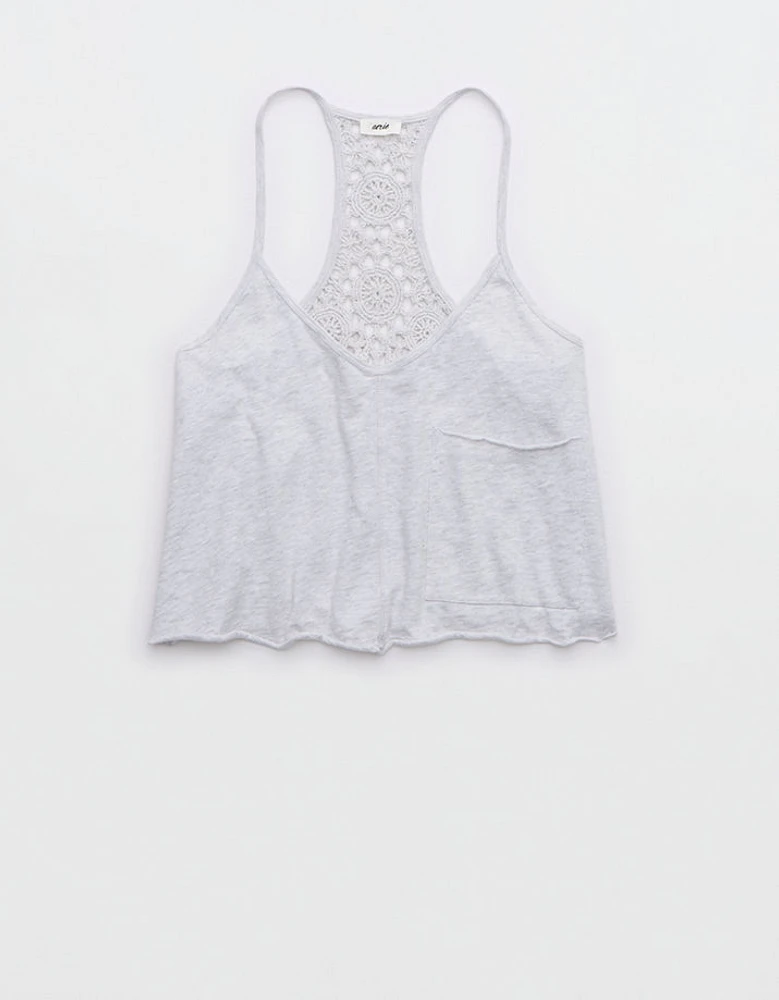 Aerie Summer House Crochet Back Cropped Tank Top