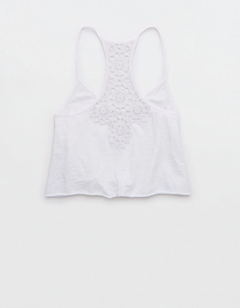 Aerie Summer House Crochet Back Cropped Tank Top