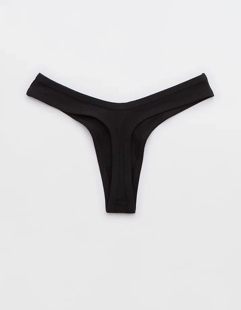 Aerie Ribbed Cotton High Cut Thong Underwear