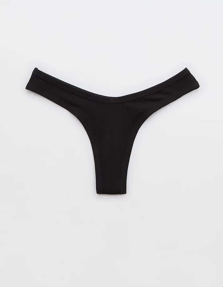 Aerie Ribbed Cotton High Cut Thong Underwear